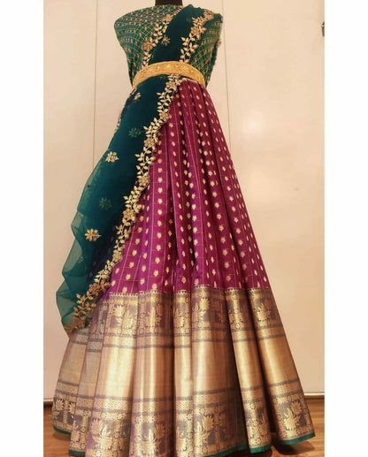 Kanjiveram Silk Zari Unstitched Lehanga With Blouse Along With Cutwork Duppta