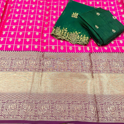 Kanjiveram Silk Zari Unstitched Lehanga With Blouse Along With Cutwork Duppta