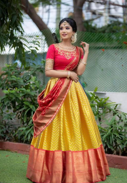 Kanjivaram Silk Lehnga Fabric With Netted Duppatta