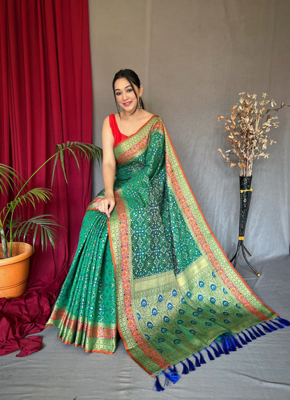 Patola Silk Saree With Contrast Meenakari Work