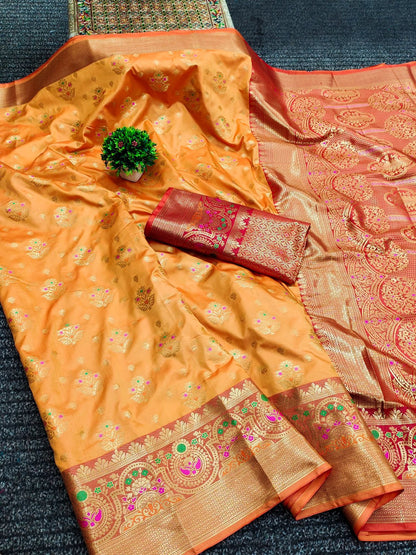 Soft Lichi Silk Saree With Gold Zari Weaving With Rich Pallu