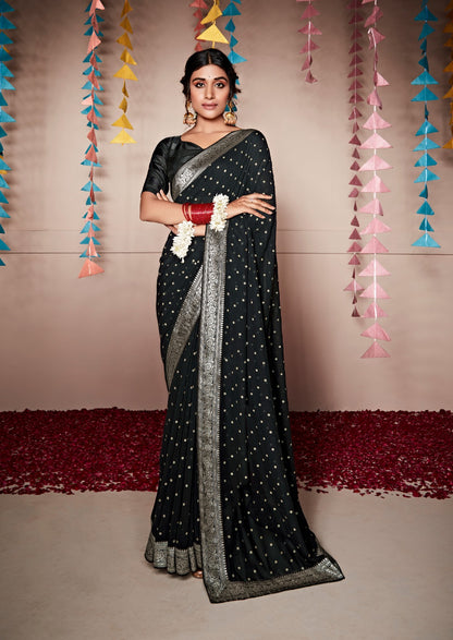 Georgette Saree With All Over Foil Print And Attached Weaving Border