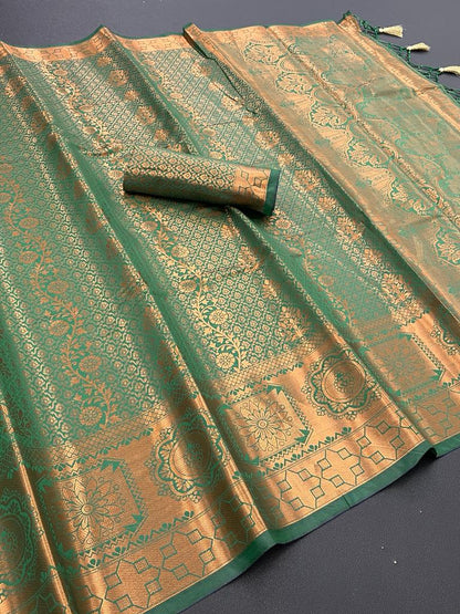 Banarasi Silk Saree With Jaqucard Copper Weaving and Zari Weaving