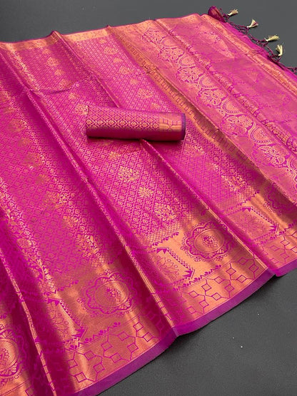 Banarasi Silk Saree With Jaqucard Copper Weaving and Zari Weaving