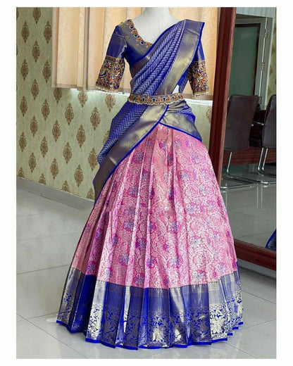 Baby Pink With Royal Blue Soft Silk Lehenga Choli