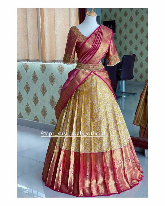 Gold With Pink Soft Silk Lehenga Choli