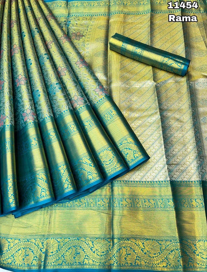 Kanjiviram Pattu Silk With Gold Zari Weaving With Contrast Weaving Border