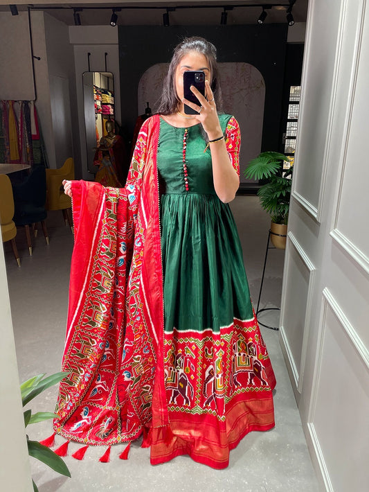 Soft Dola Silk Patola And Foil Print Gown