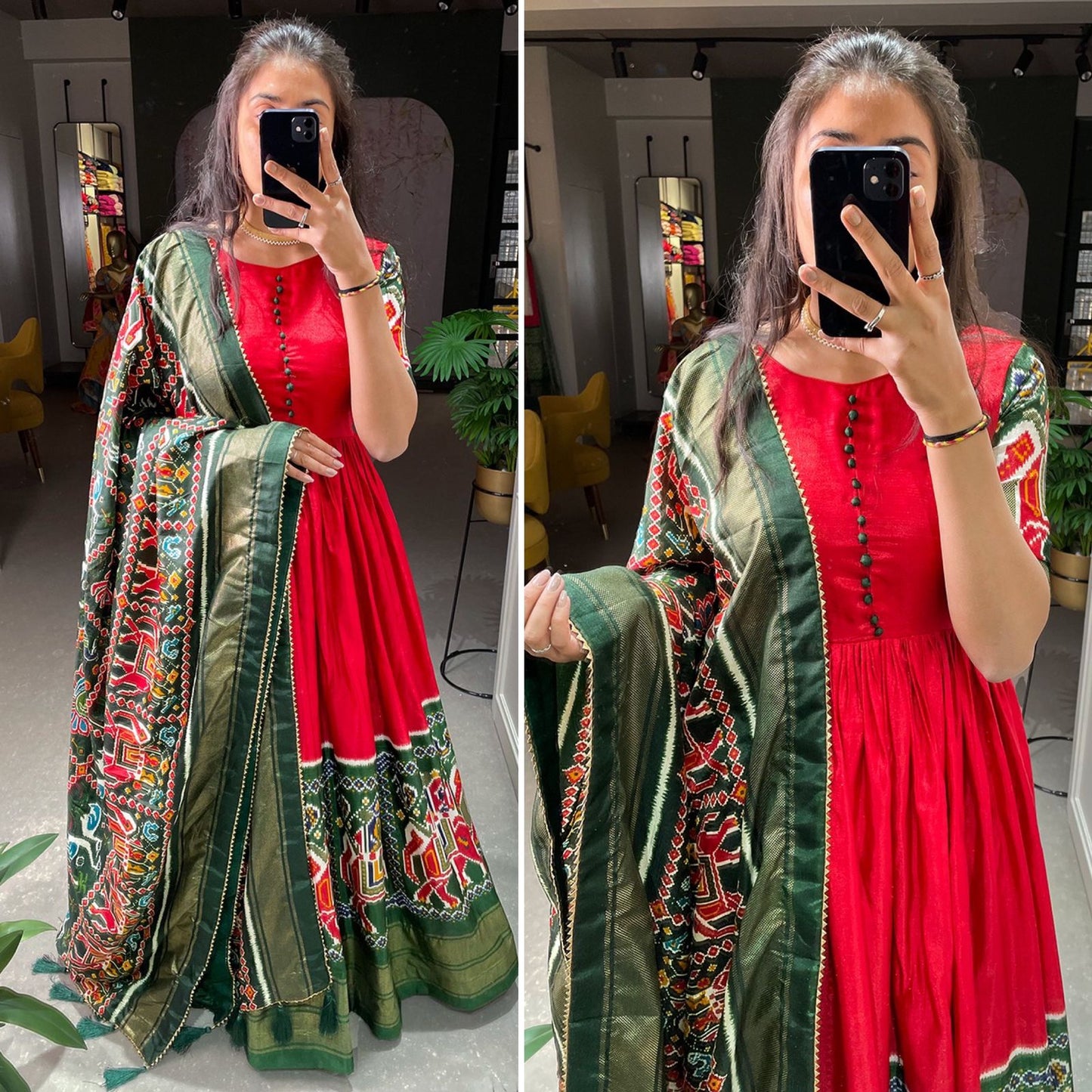 Soft Dola Silk Patola And Foil Print Gown