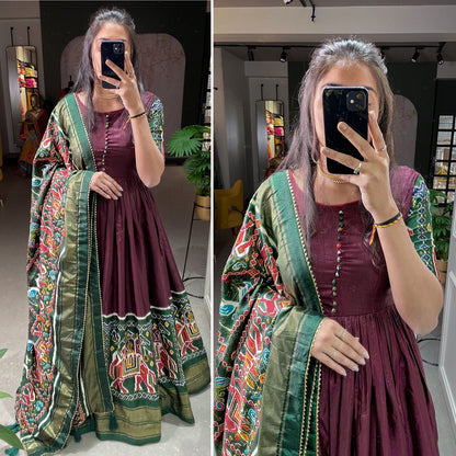 Soft Dola Silk Patola And Foil Print Gown