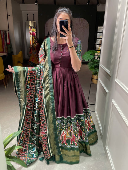 Soft Dola Silk Patola And Foil Print Gown