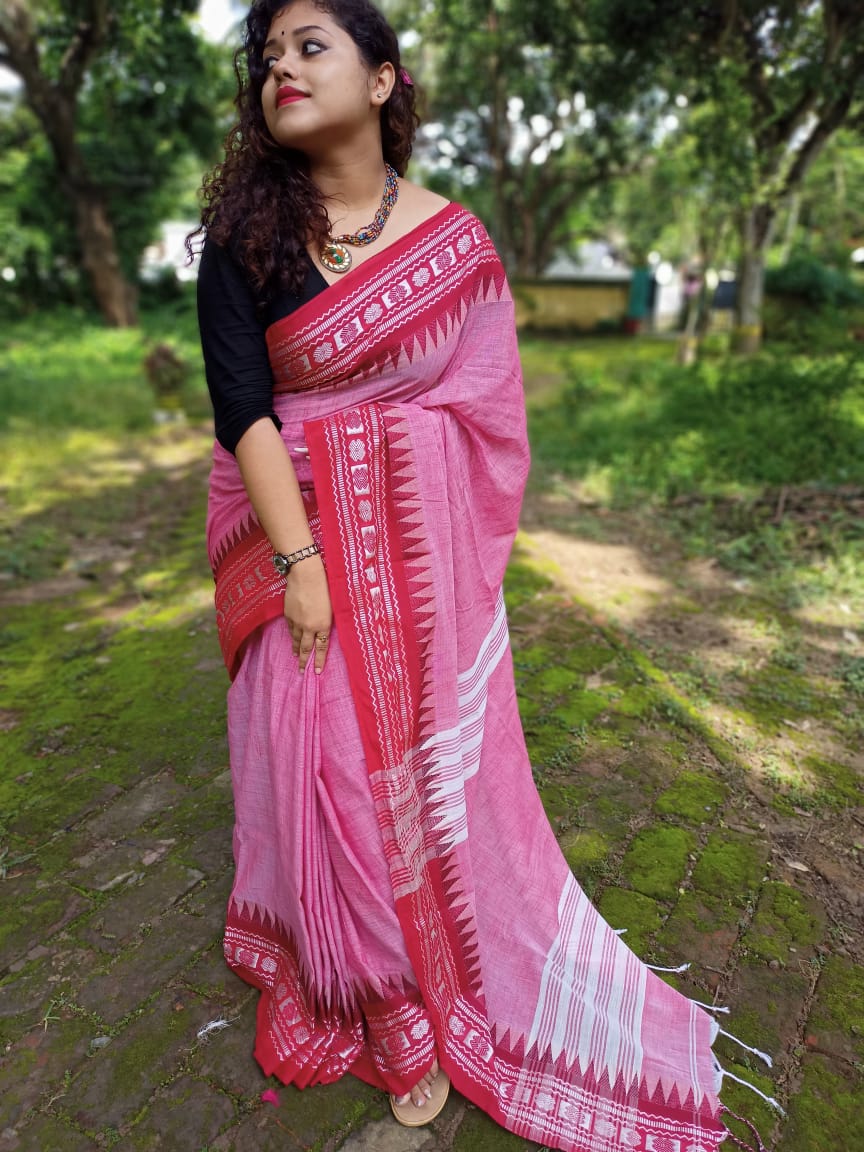 Soft Plain Cotton Saree With Floral Border