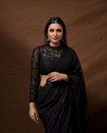 Stylish Black Soft Georgette Saree