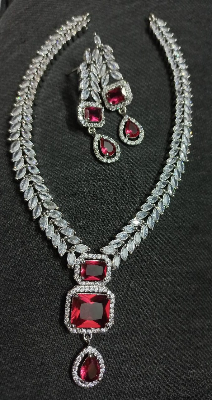 Red Beautiful CZ Necklace Set