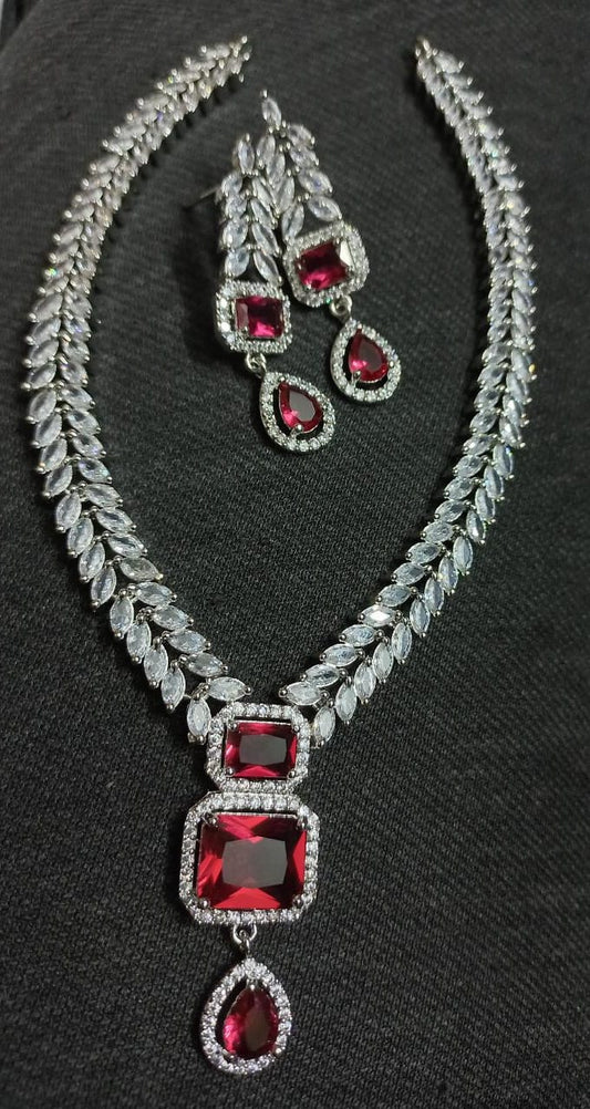 Red Beautiful CZ Necklace Set