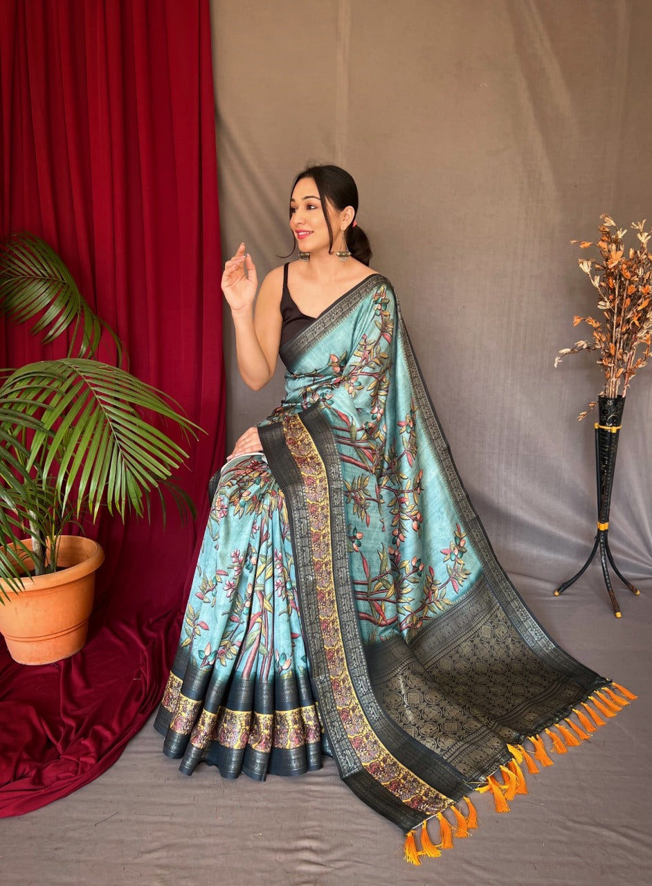 Kanchipuram silk with Block print from Aavaranaa | Saree, Traditional  outfits, Fashion