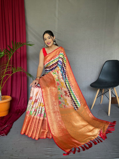 Kanchipuram Silk Digital Printed Kalamkari Saree