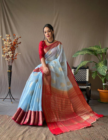 Soft Linen Saree With Zari Weaving