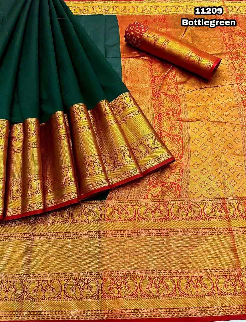 Soft Plain With Kanjeevaram Border Banarsi Silk Saree