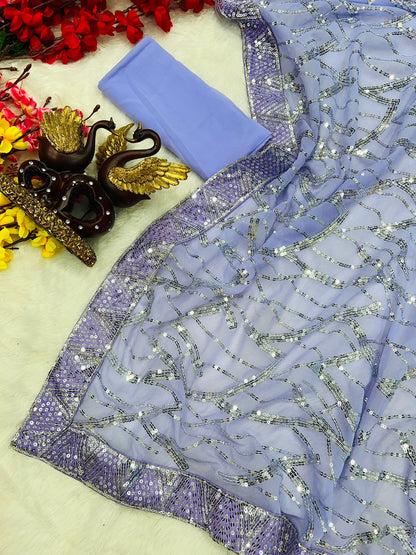 Violet Georgette Zig Zag Sequenced Saree