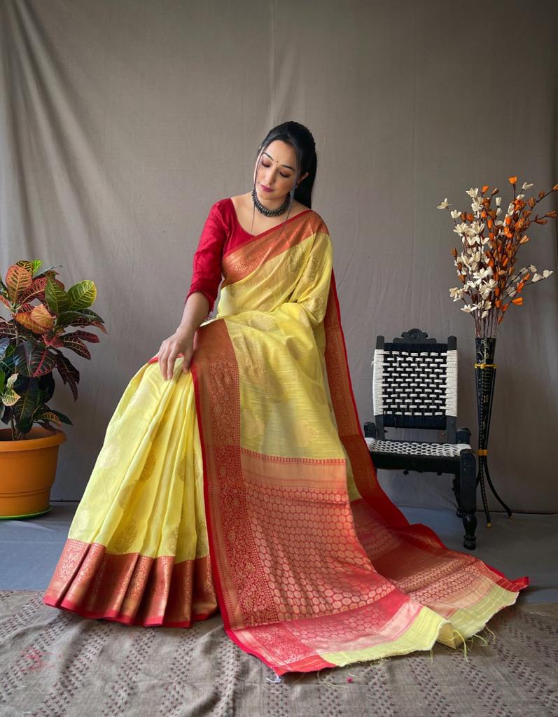 Soft Linen Saree With Zari Weaving